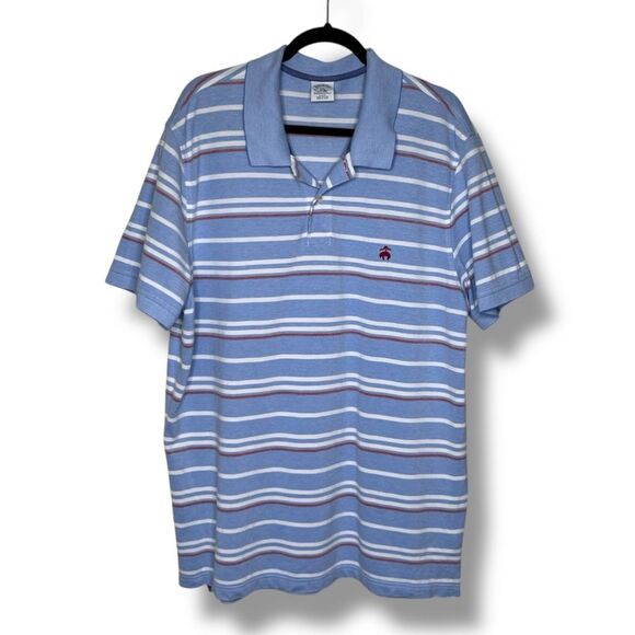 Brooks Brothers Performance Polo Blue White Stripe Slim Fit Shirt Cotton Men XXL - Picture 2 of 12